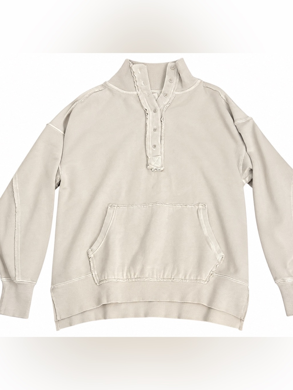 aerie Light Beige Henley Pullover Sweatshirt